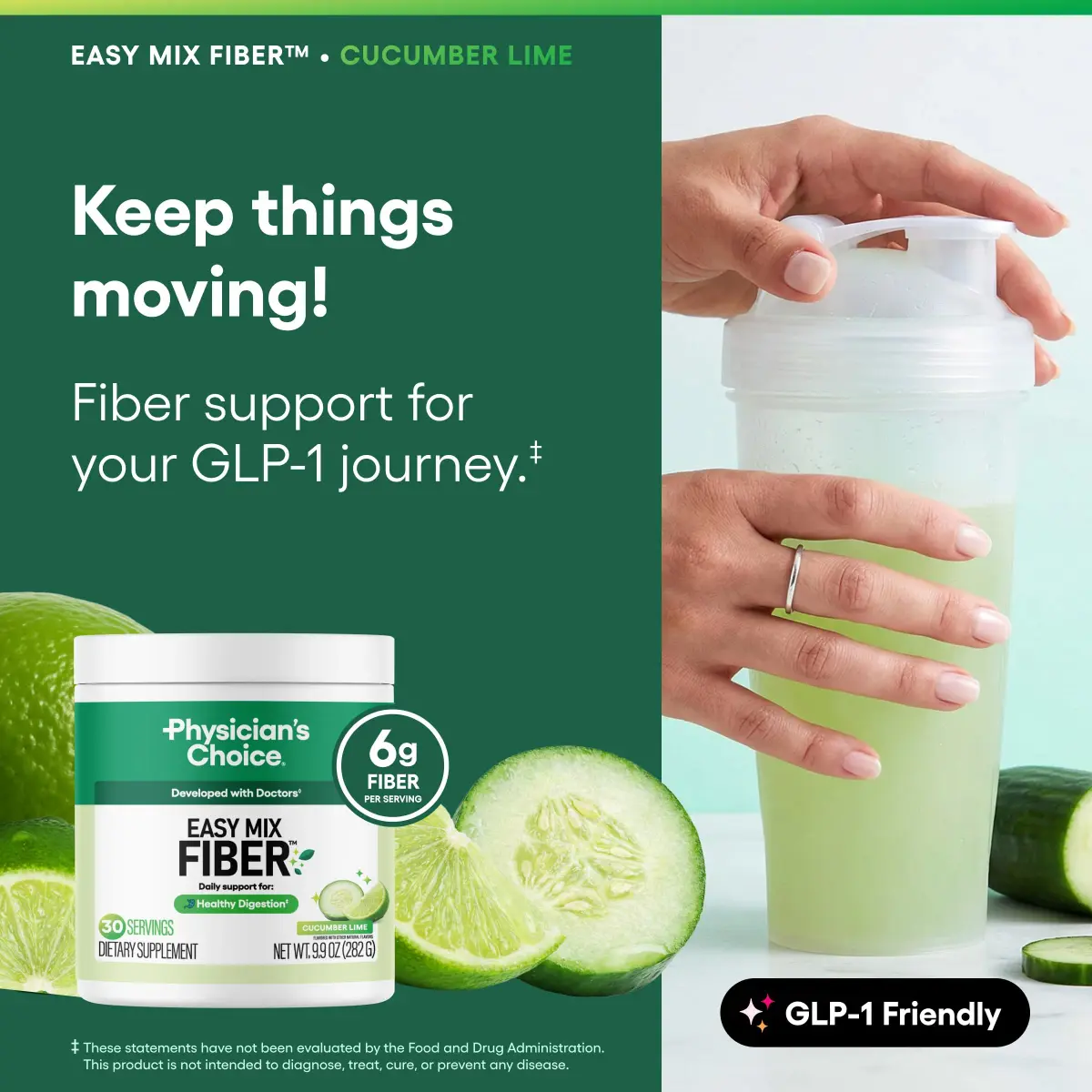 Physician's CHOICE Easy Mix Fiber Supplement 9.9oz (280g) | GLP-1 Friendly Daily Prebiotic Fiber Powder - view 3