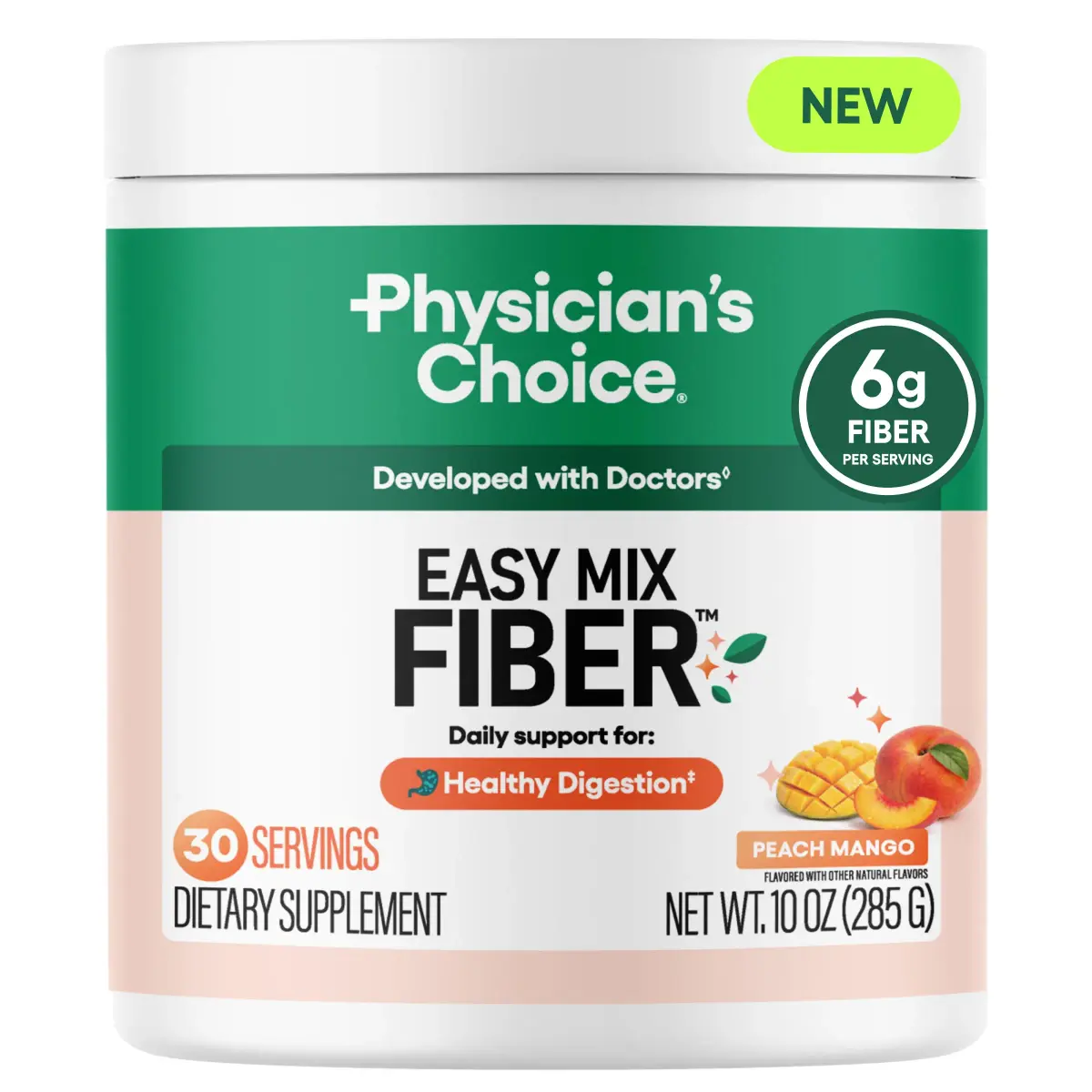 Physician's CHOICE Easy Mix Fiber Powder Peach Mango 10oz (283g) | Doctor-Developed Prebiotic Fiber for Gut Health - main product image