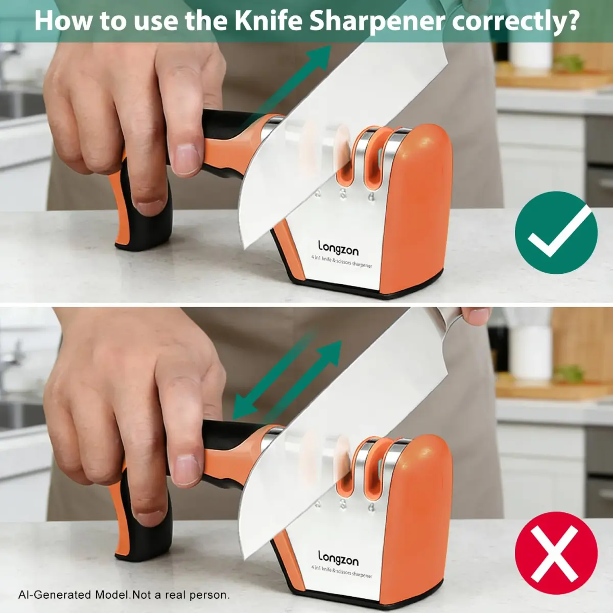 Longzon 4-Stage Knife Sharpener with Cut-Resistant Glove, Black+Orange | Restores Dull Blades in Seconds - view 4