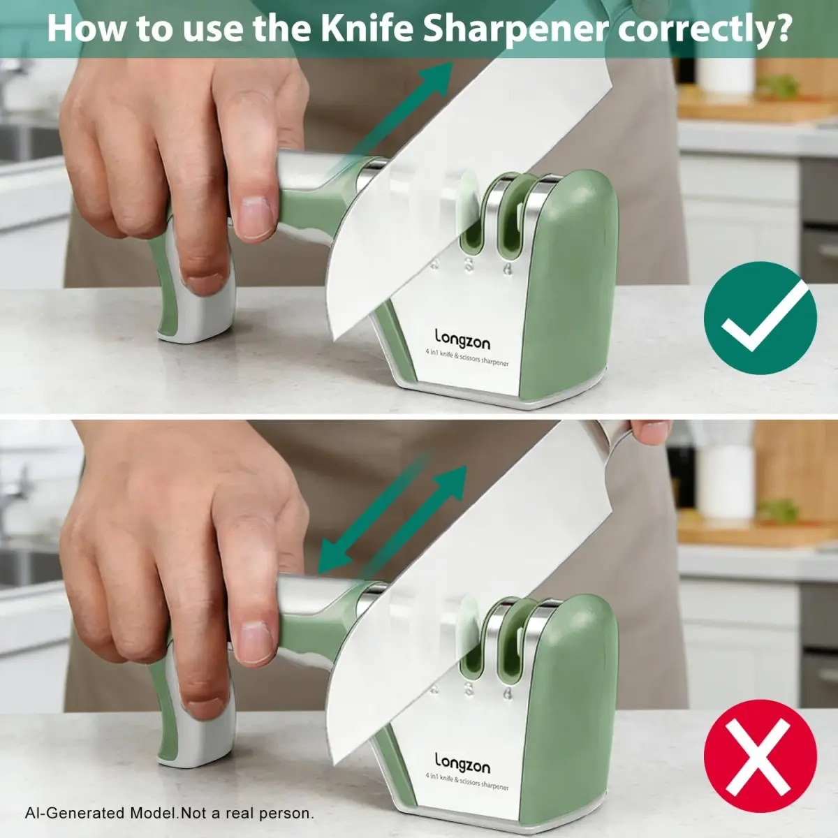 Longzon 4-Stage Knife Sharpener with Cut-Resistant Glove, Gray+Green | Sharpens All Blades Effortlessly - view 4