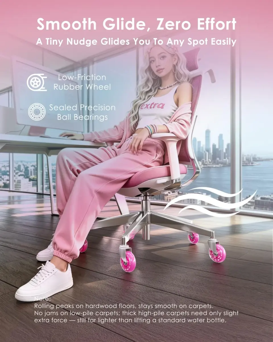RidRed Pink Rollerblade Style Office Chair Wheels (5-Pack) | Heavy-Duty 650 lb Capacity, Smooth & Silent Rolling - view 3