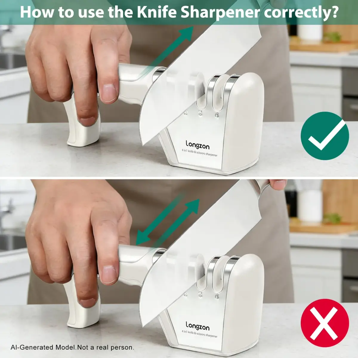 Longzon 4-Stage Knife Sharpener with Cut-Resistant Glove, Off-White | Restores Dull Blades in Seconds - view 4