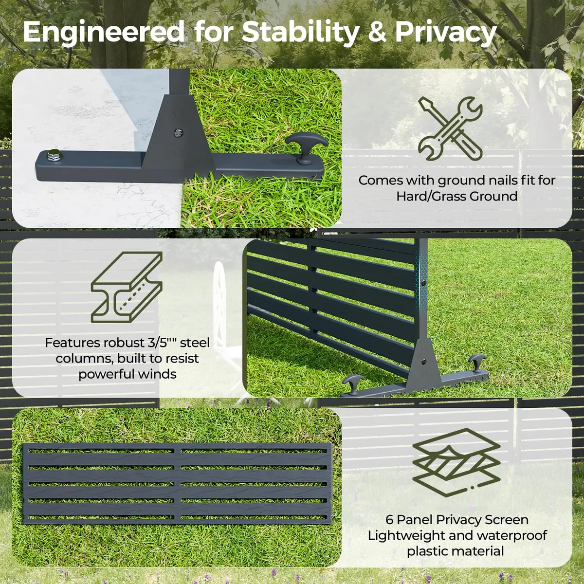Diyfire Outdoor Privacy Screen 72" H x 47" W | Weather-Resistant Freestanding Panel for Patio & Balcony - view 6