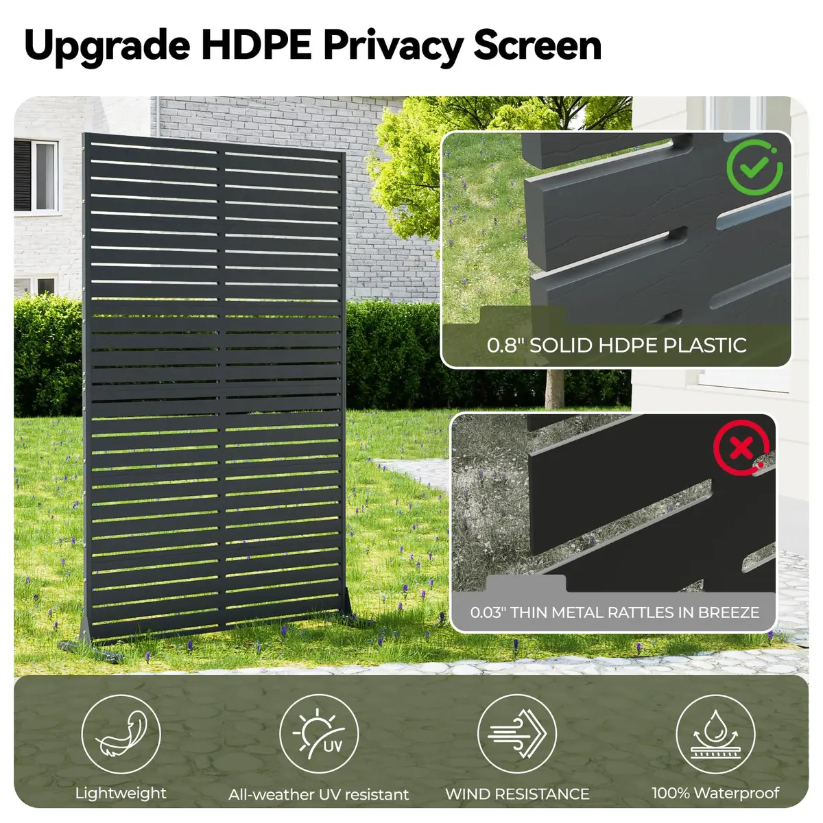 Diyfire Outdoor Privacy Screen 72" H x 47" W | Weather-Resistant Freestanding Panel for Patio & Balcony - view 7