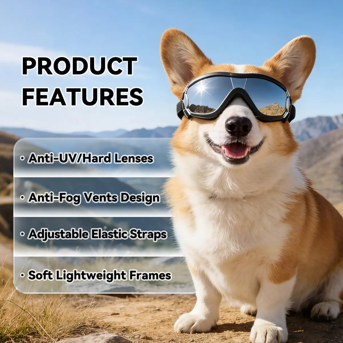 NAMSAN Dog Goggles Small to Medium Breed, Classic Black | UV Protection for Outdoor Adventures - view 3