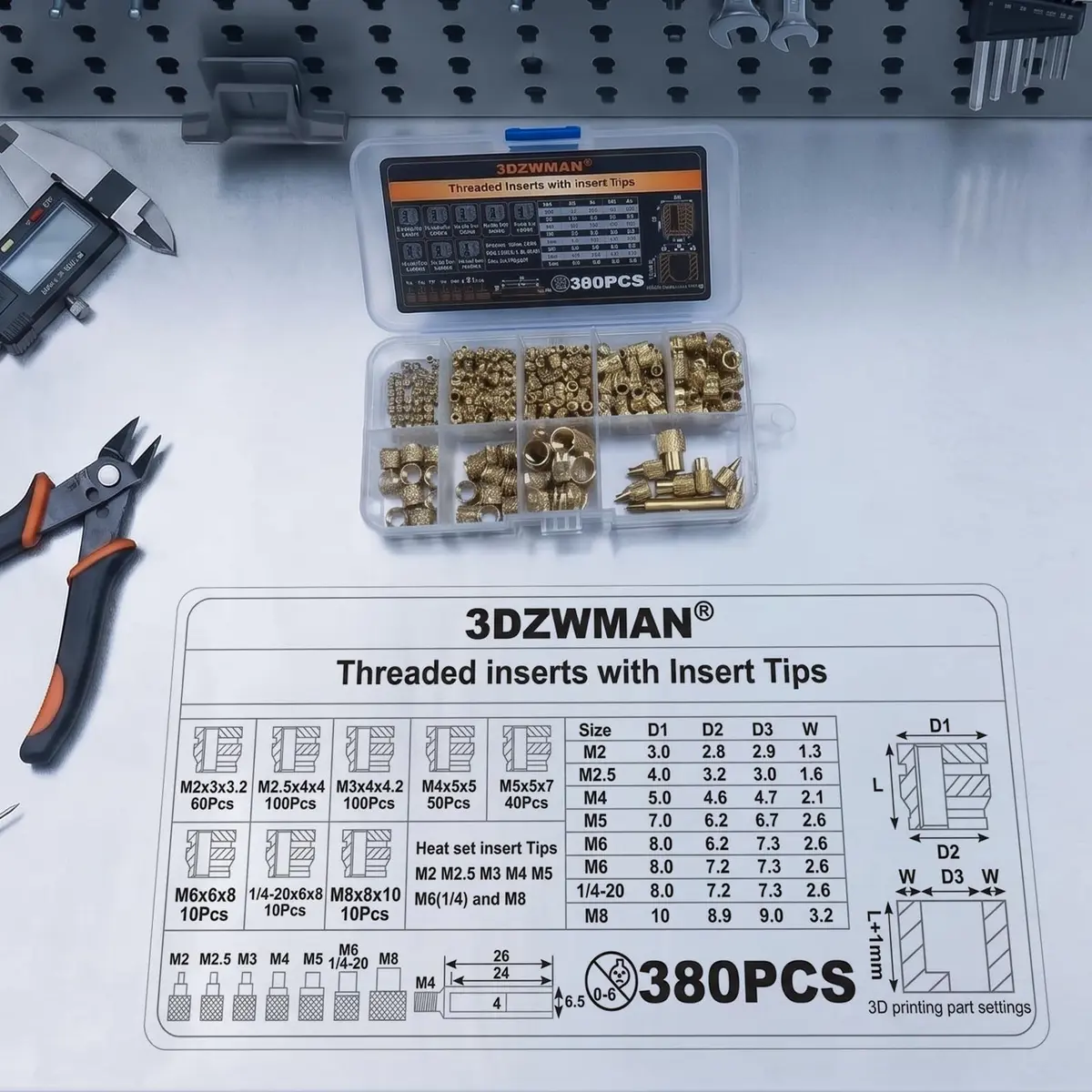 3DZWMAN Vertical Heat Set Insert Tool with 380PCS Inserts & Tips M2-M8 | 410mm Insertion Height, Aluminum Structure, 1.8kg - view 5