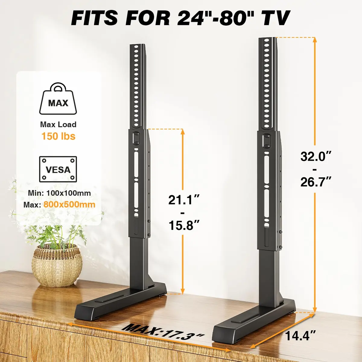 TAVR Furniture Universal TV Stand Legs Mount for 24-80 inch TVs | Supports VESA 800x500mm, Max 150 lbs - view 3