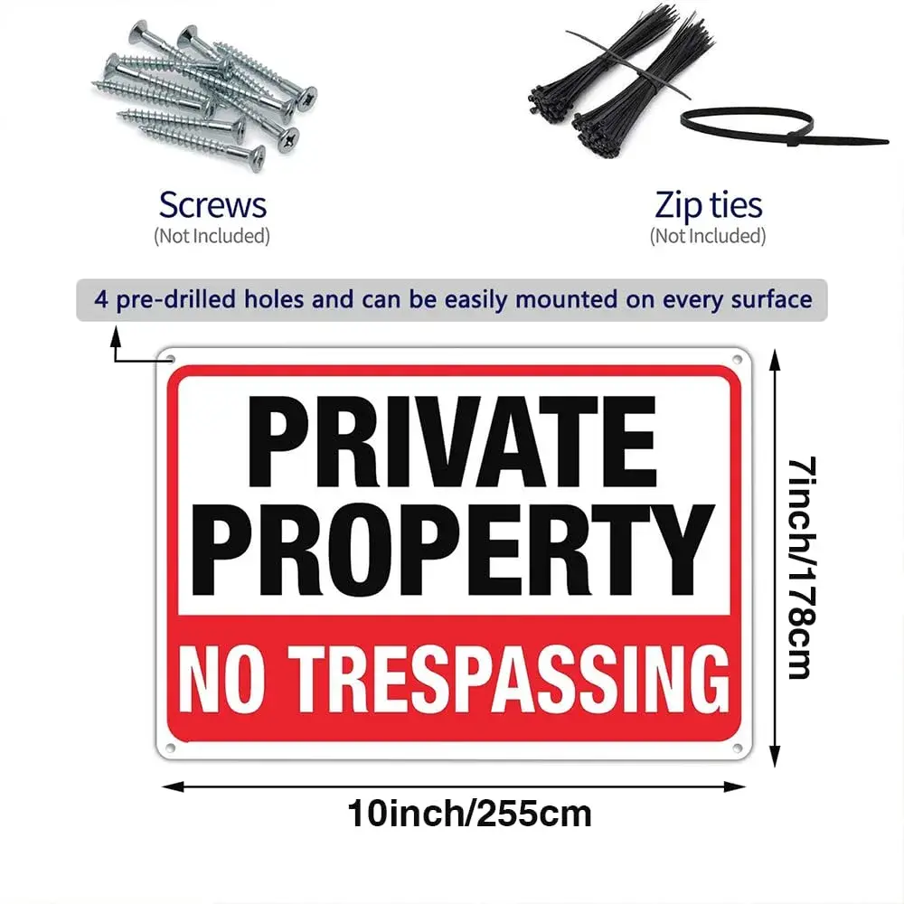 Dxyizus signs No Trespassing Signs Private Property Metal Sign 10 x 7 In Aluminum (2-Pack, 25.4cm x 17.8cm) - view 2