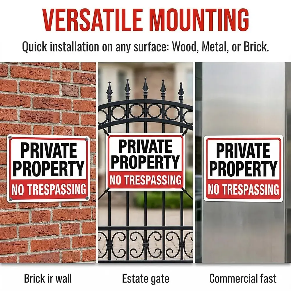 DXYIZUS SIGNS No Trespassing Sign Private Property Metal Sign 10 x 7 In (4-Pack, Aluminum) | Rust-Free & UV Protected - view 7