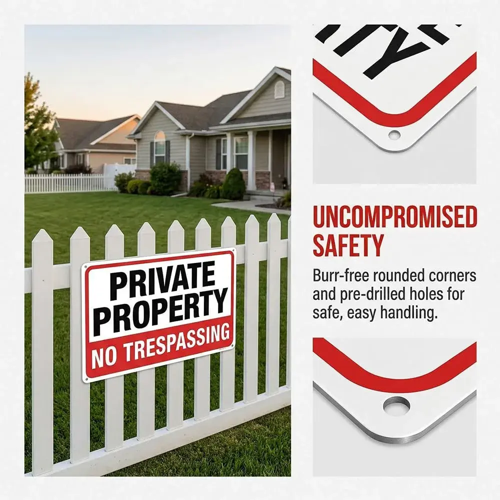 DXYIZUS SIGNS No Trespassing Sign Private Property Metal Sign 10 x 7 In (4-Pack, Aluminum) | Rust-Free & UV Protected - view 3