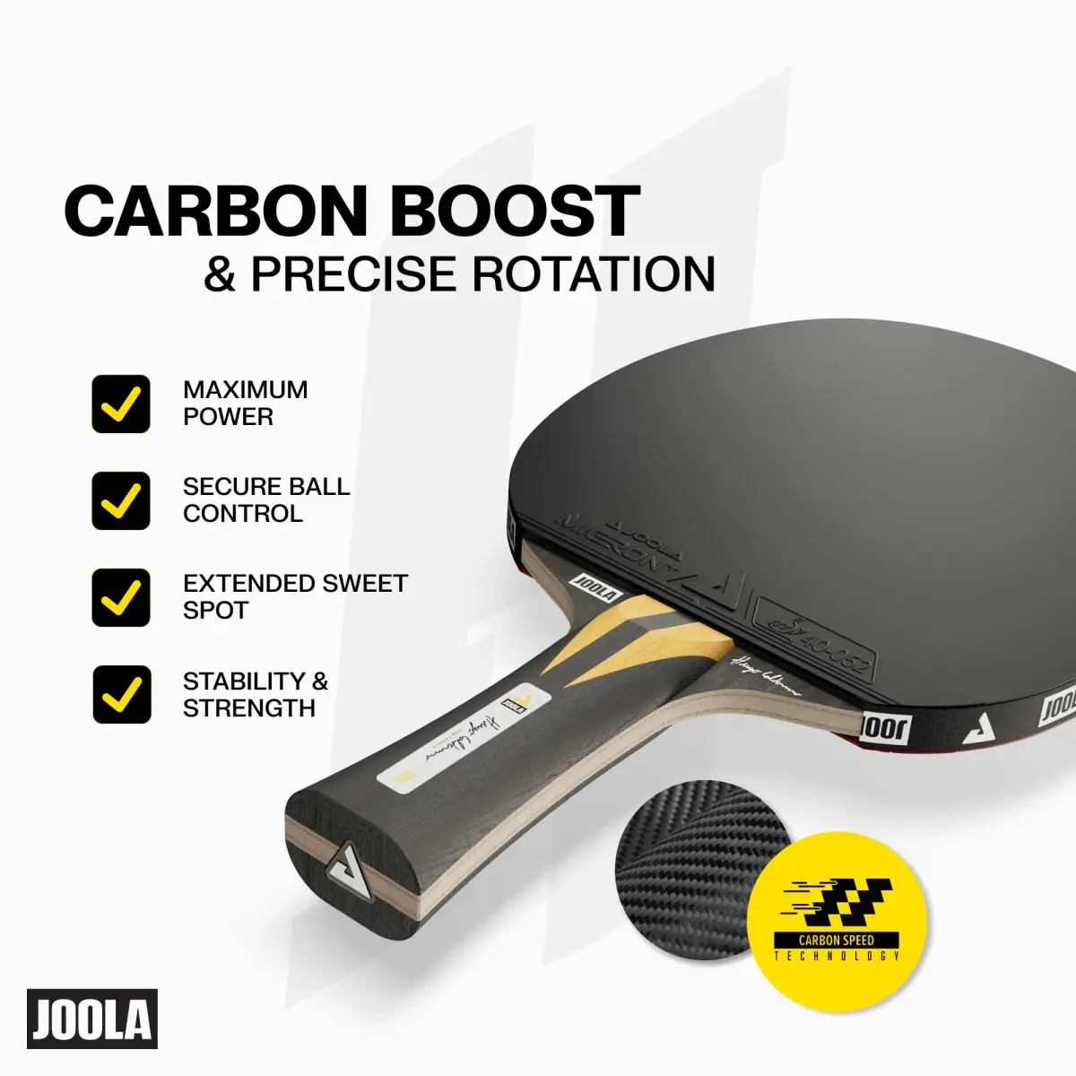 JOOLA Hugo Calderano Infinity Carbon Table Tennis Racket – Ergonomic Flared Grip - ITTF Approved Rubbers - Competition Paddle for Power Players - 185g - view 2