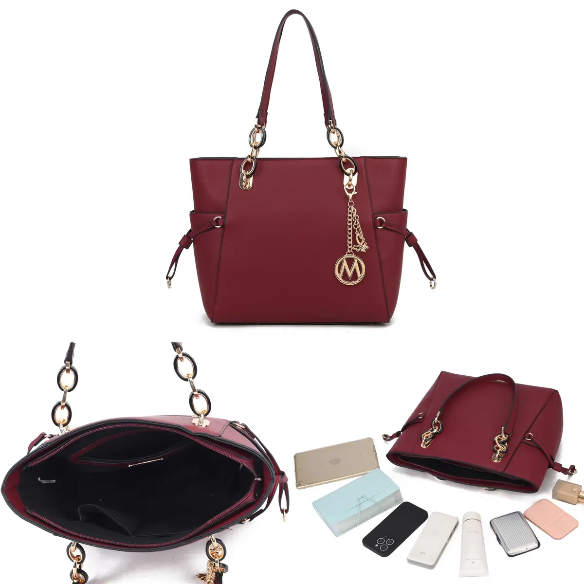 MKF Collection Yale Solid Tote Bag 36cm (15in) x 28cm (11in) x 10cm (4in) | Premium Vegan Leather Handbag Purse - view 6