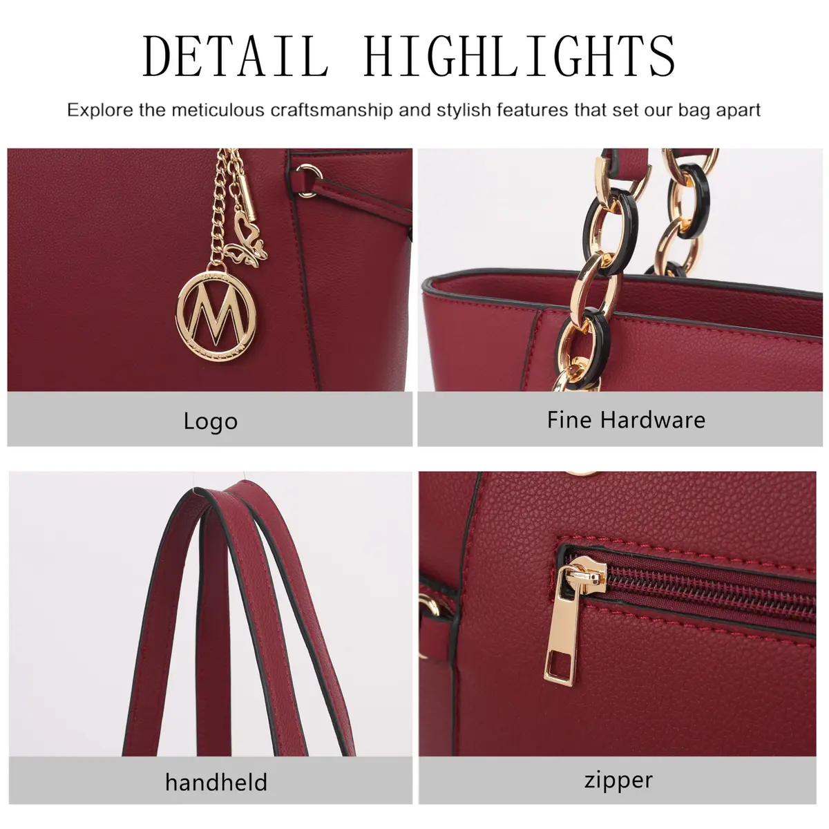 MKF Collection Yale Solid Tote Bag 36cm (15in) x 28cm (11in) x 10cm (4in) | Premium Vegan Leather Handbag Purse - view 7