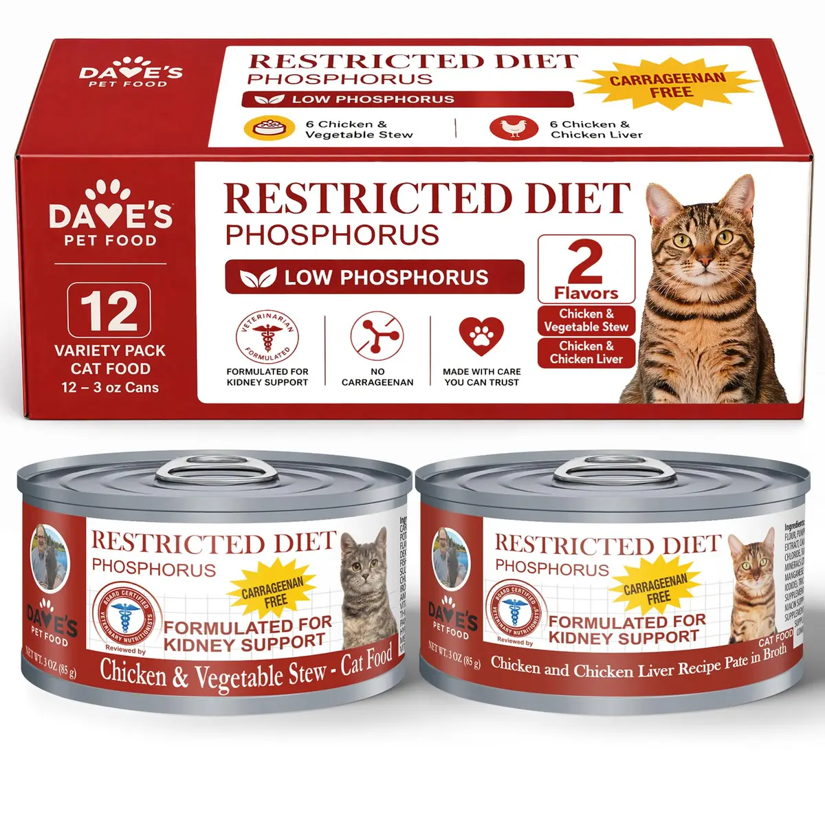 Dave's Pet Food Non Prescription Renal Cat Food Variety Pack 3 oz | Kidney Support with Quality Proteins - main product image