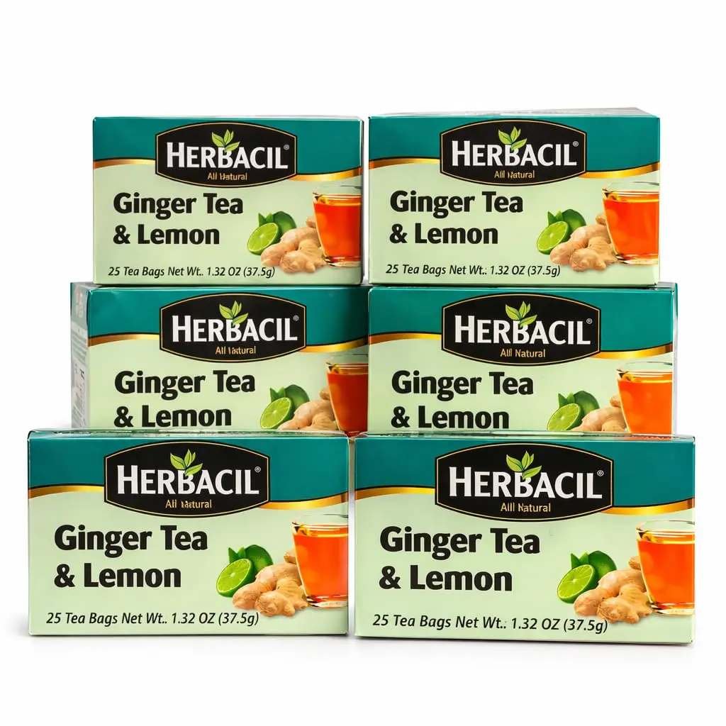 Herbacil Ginger Lemon Tea - Caffeine Free, Natural - 6 Pack, 25 Tea Bags - main product image