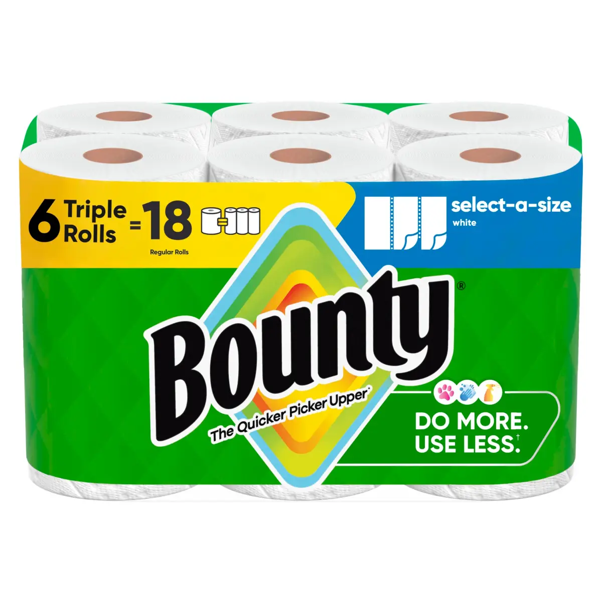 Bounty Select-A-Size Paper Towels, White, 6 Triple Rolls (738 Sheets Total) | The Quicker Picker Upper - main product image