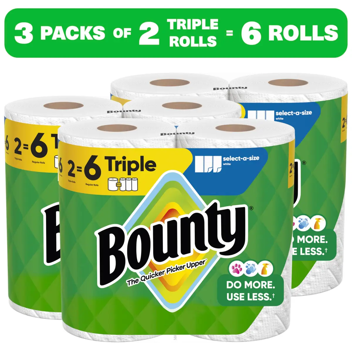 Bounty Select-A-Size Paper Towels, White, 6 Triple Rolls (738 Sheets Total) | The Quicker Picker Upper - view 2