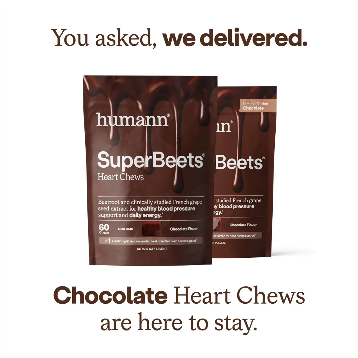 Humann SuperBeets Heart Chews Chocolate Flavor 60 Count (1.7 oz) | Nitric Oxide & Blood Pressure Support - view 7