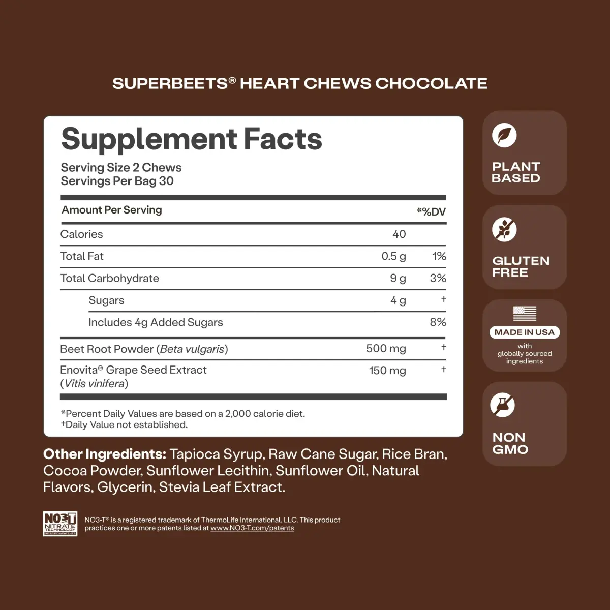 Humann SuperBeets Heart Chews Chocolate Flavor 60 Count (1.7 oz) | Nitric Oxide & Blood Pressure Support - view 8