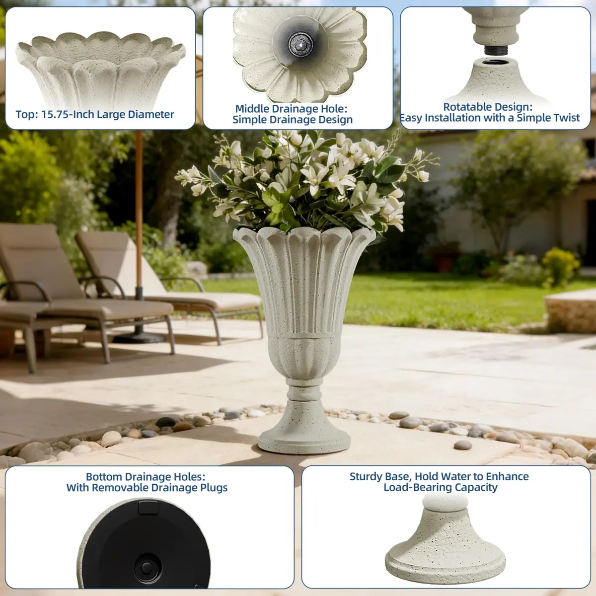 Diyfire 24" Tall Urn Planters for Outdoor Plants | Vintage Pedestal Design with Drainage - view 3