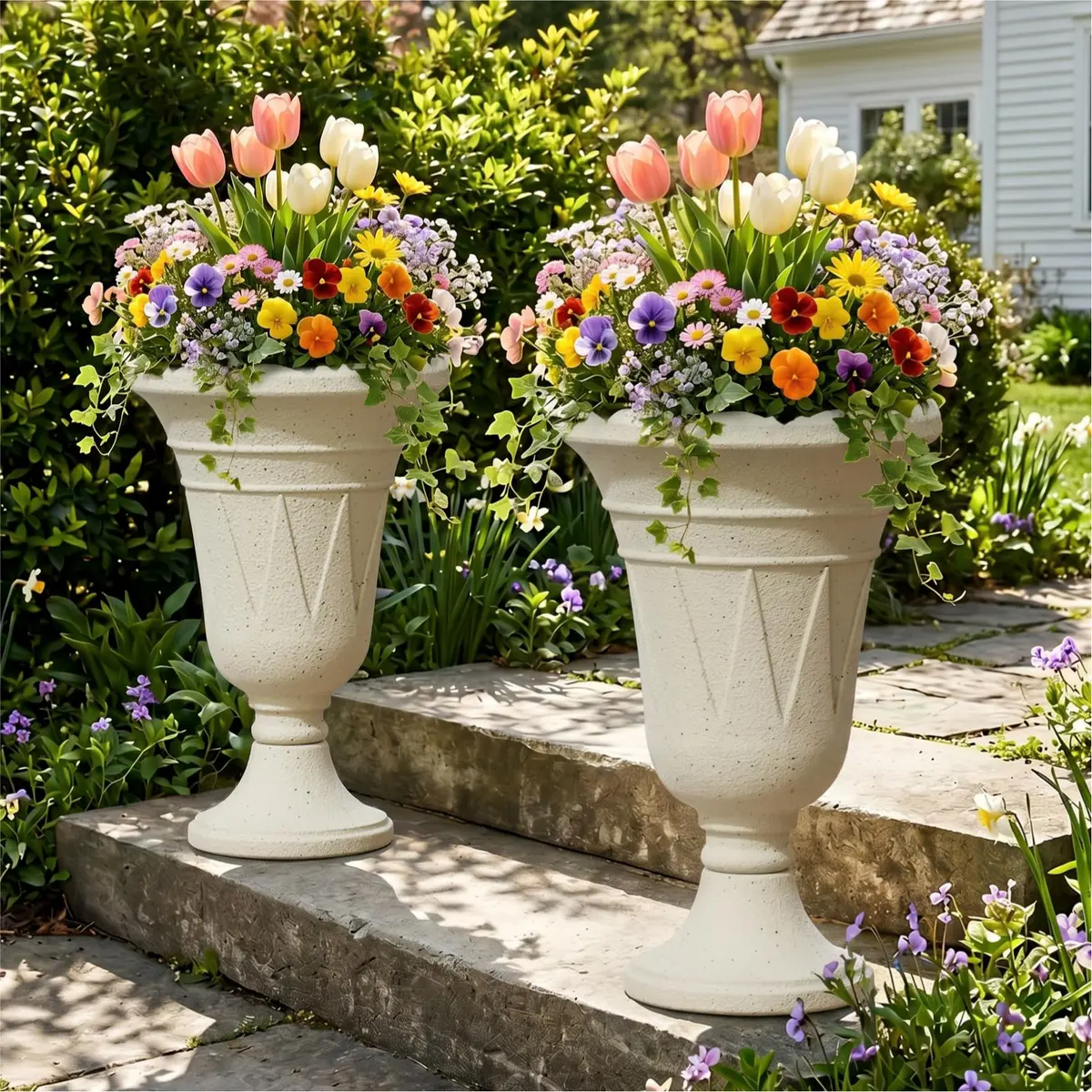 Diyfire 24" Tall Urn Planters for Outdoor Plants | Durable HDPE, Classic Trophy Design, Weather-Resistant - main product image