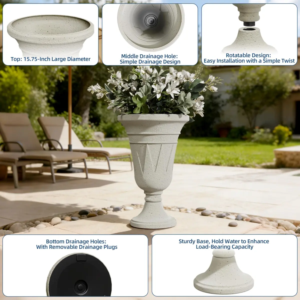 Diyfire 24" Tall Urn Planters for Outdoor Plants | Durable HDPE, Classic Trophy Design, Weather-Resistant - view 3