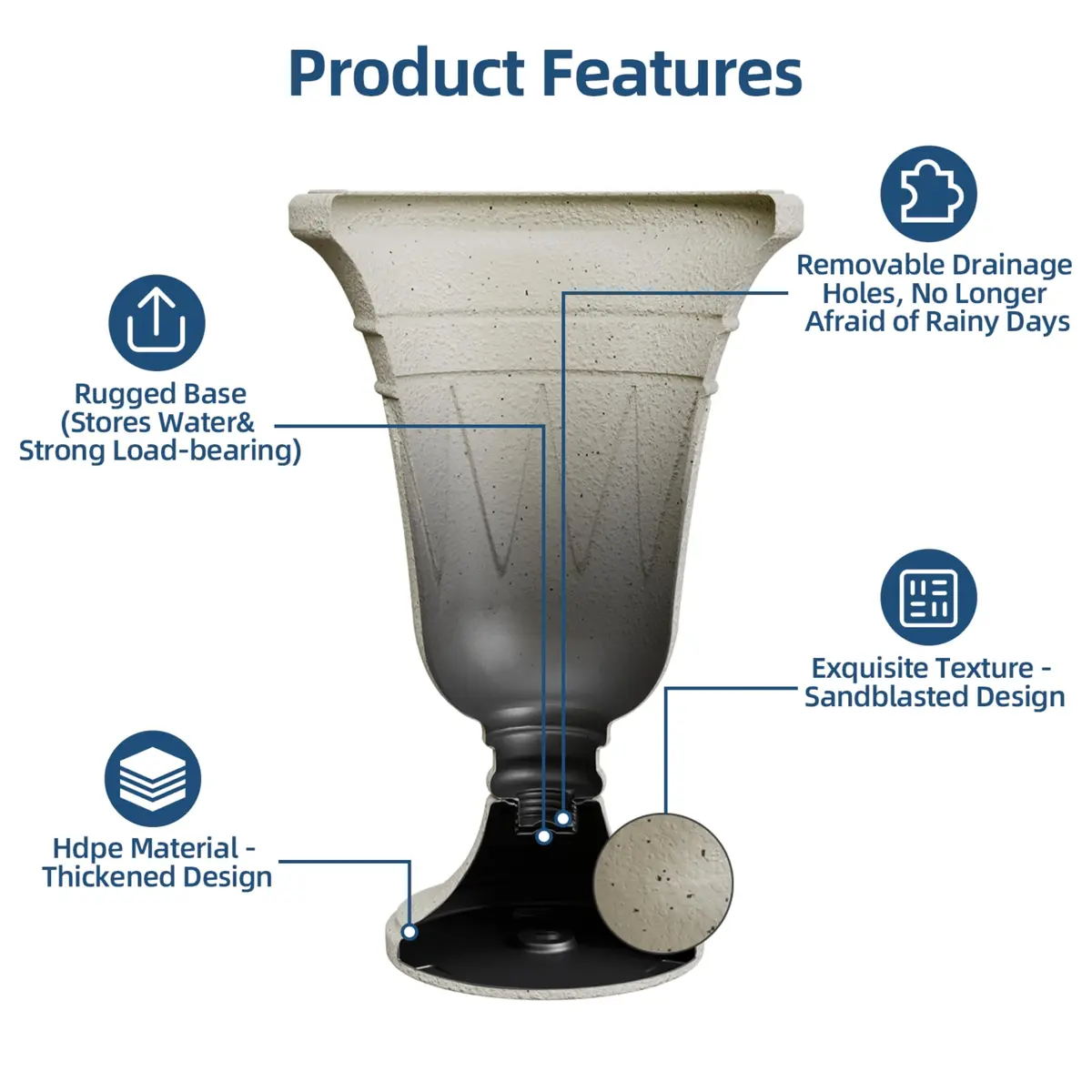 Diyfire 24" Tall Urn Planters for Outdoor Plants | Durable HDPE, Classic Trophy Design, Weather-Resistant - view 4