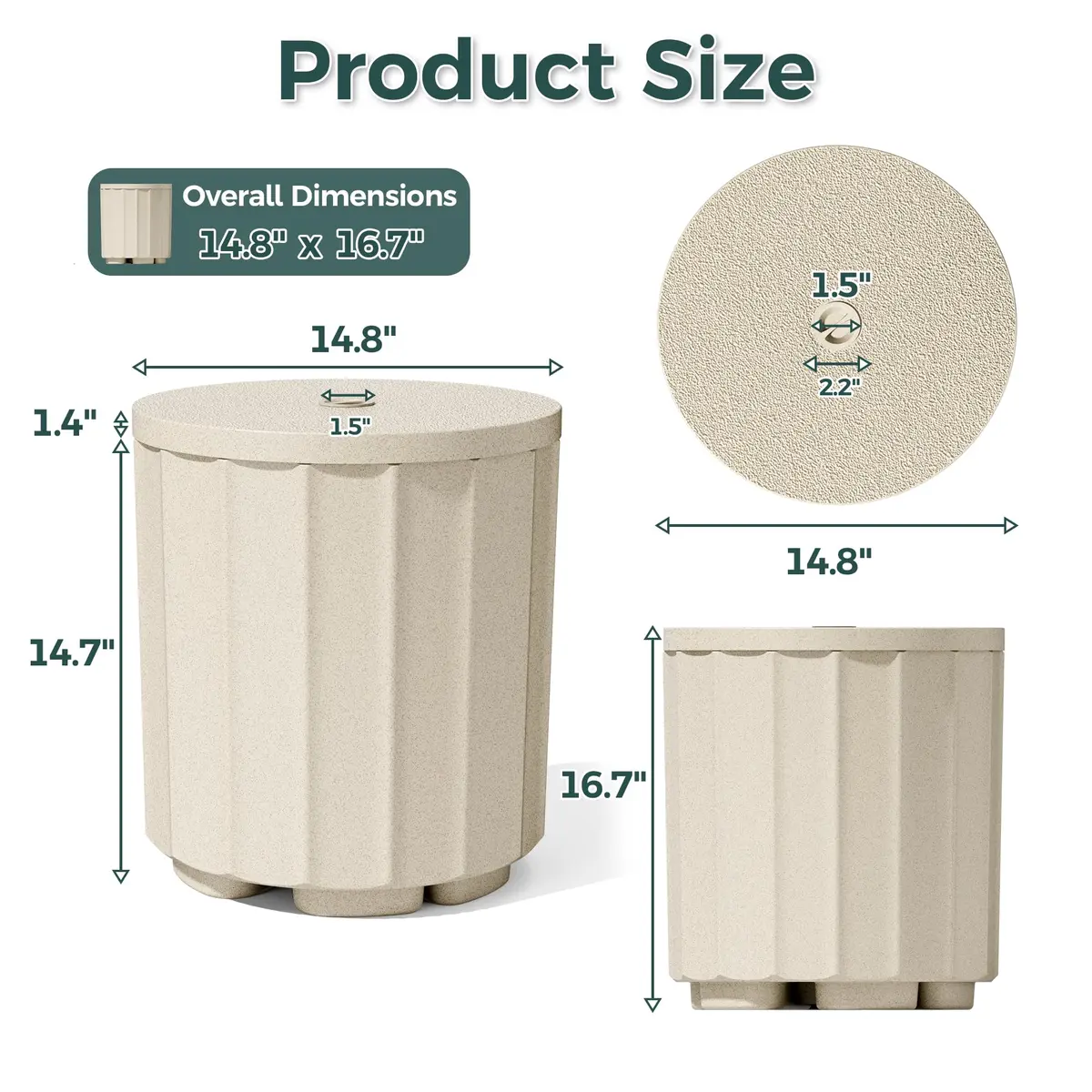 Diyfire Outdoor Umbrella Side Table 14.8" x 14.8" x 16.7" | Leak-Proof Water Bladder - view 2
