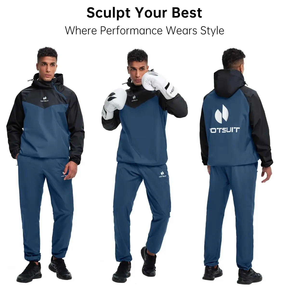 HOTSUIT Men's A. Blue-Gray Sauna Suit - Small | Weight Loss Sweat Jacket & Pants - view 2