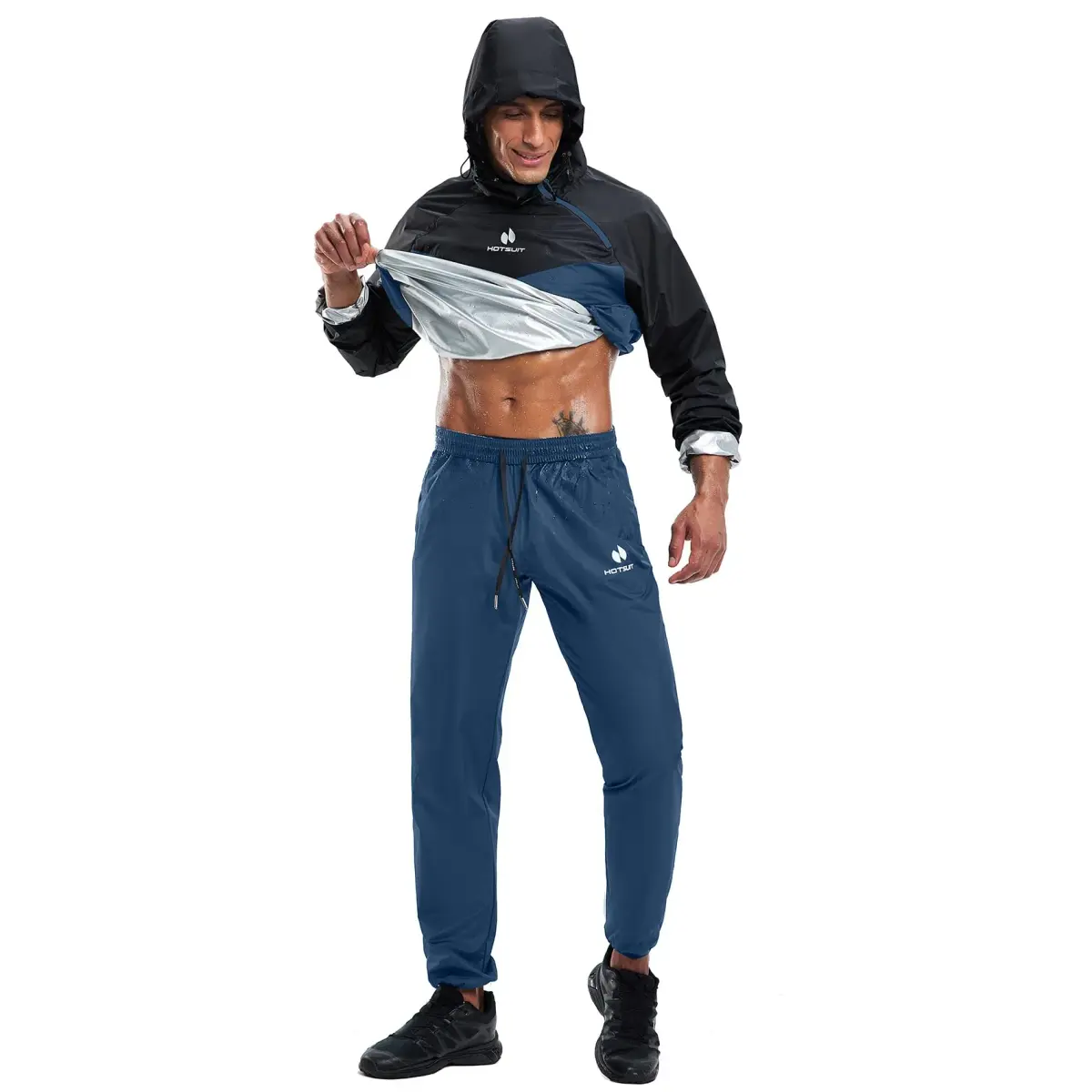 HOTSUIT Men's Sauna Suit for Gym Workout Sweat Jacket and Pants, Blue-Gray, L - view 7