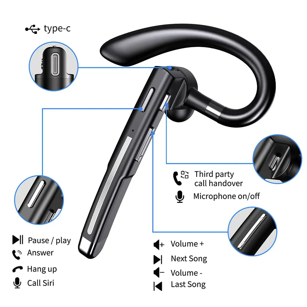 Hsility YYK520-2 Bluetooth Headset with Mic | 100 Hrs Battery, 270° Rotatable Earpiece - view 3