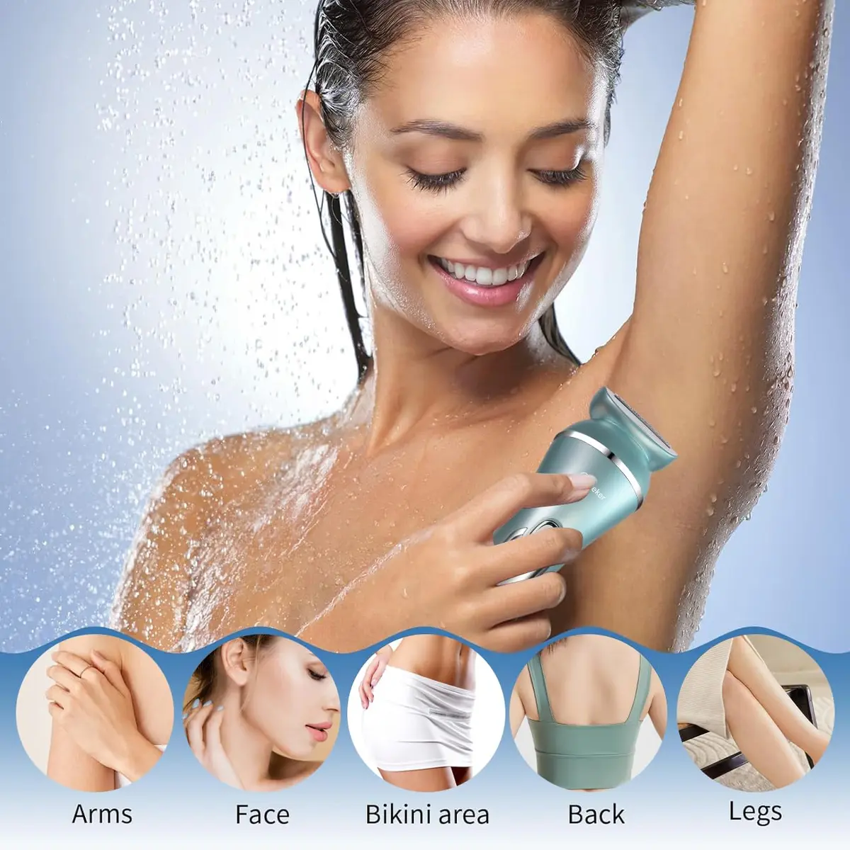 Hatteker 3-in-1 Women's Electric Shaver & Epilator Kit, IPX7 Waterproof, Cordless USB Rechargeable - view 6