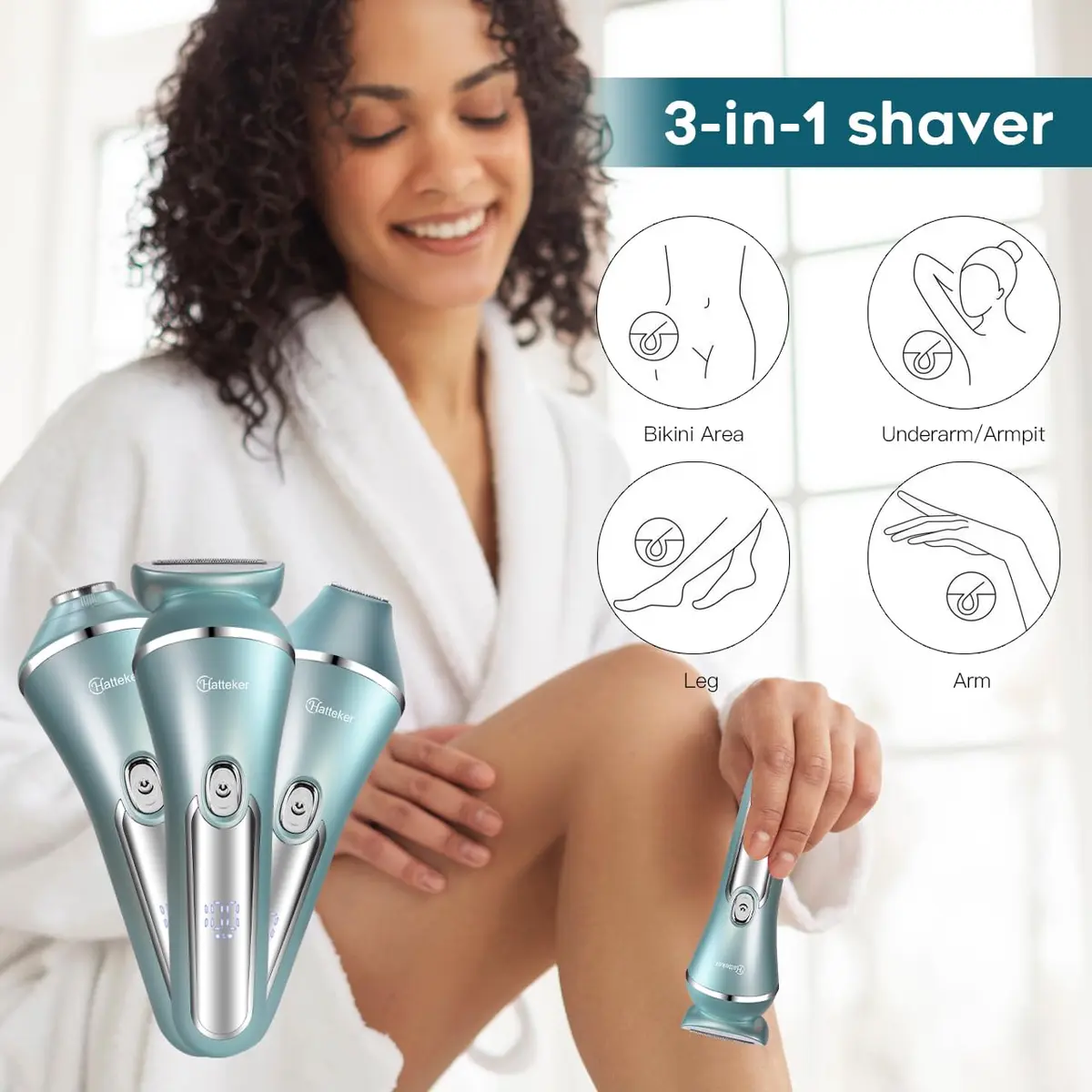 Hatteker 3-in-1 Women's Electric Shaver & Epilator Kit, IPX7 Waterproof, Cordless USB Rechargeable - view 2