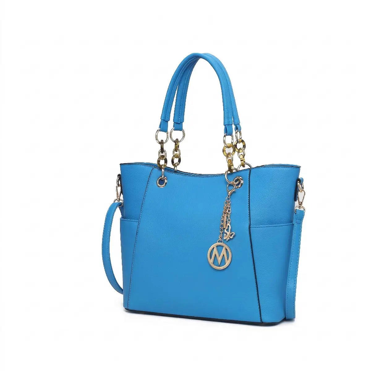 MKF Collection Merlina Tote Bag Royal Blue Vegan Leather | Stylish Handbag for Women with Acrylic Chain Accent - main product image