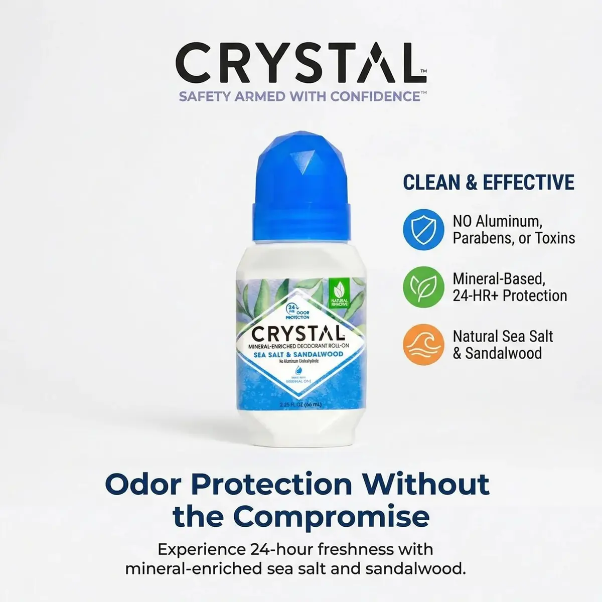 Crystal Essence Mineral Deodorant Roll-On Sea Salt & Sandalwood 2.25 Fl Oz Pack of 3 | 24-Hour Odor Control, Aluminum & Paraben Free - view 3