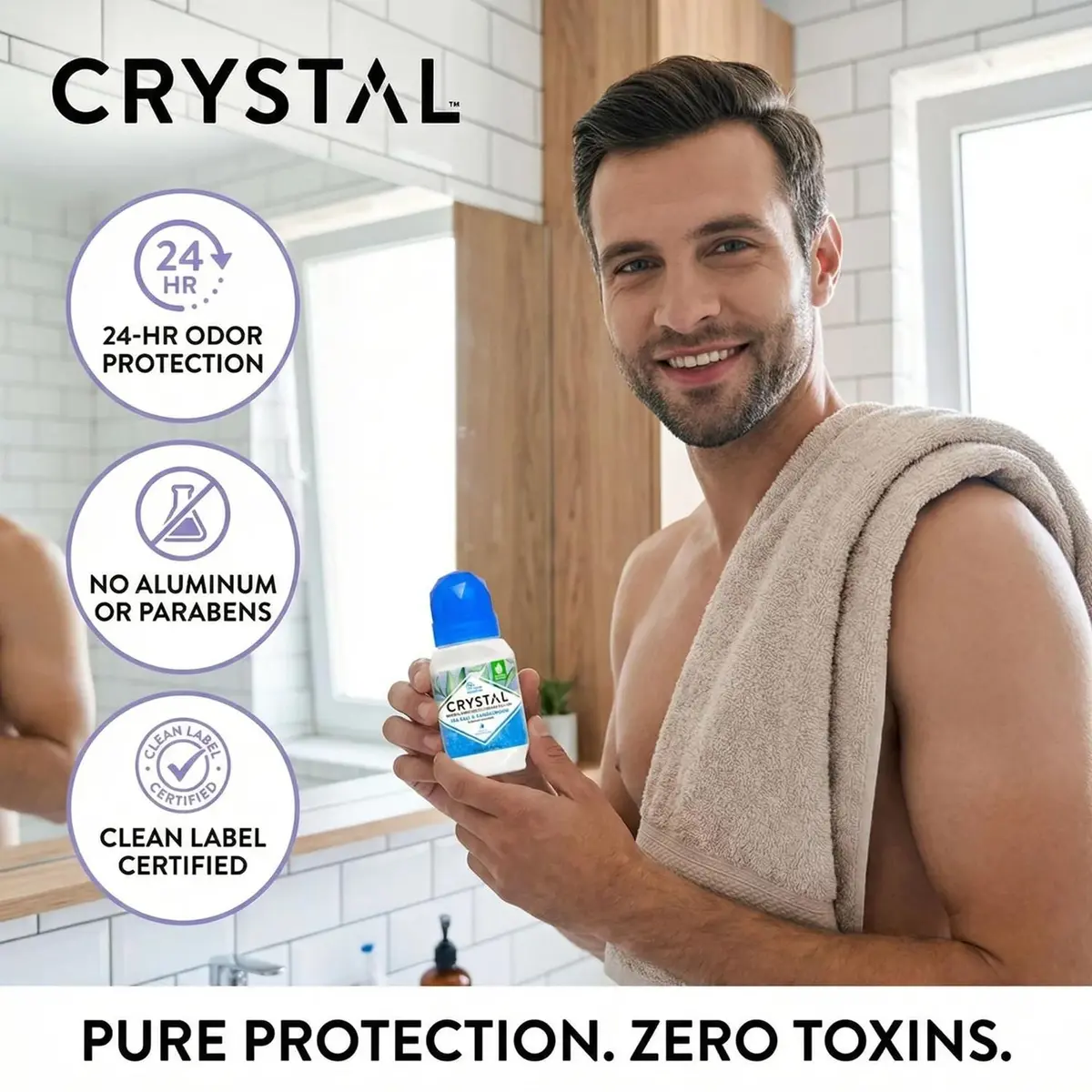 Crystal Essence Mineral Deodorant Roll-On Sea Salt & Sandalwood 2.25 Fl Oz Pack of 3 | 24-Hour Odor Control, Aluminum & Paraben Free - view 4