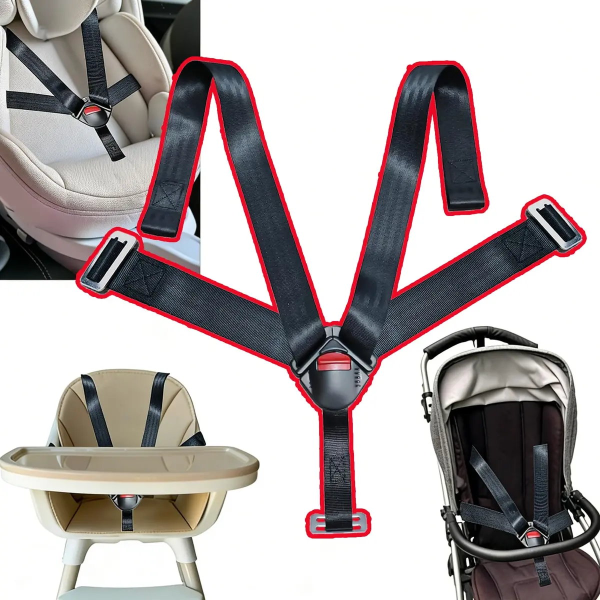 CaoXiong Universal 5 Point Baby Seat Chest Harness Clip Black | Safety Buckle for Strollers & Highchairs - view 5