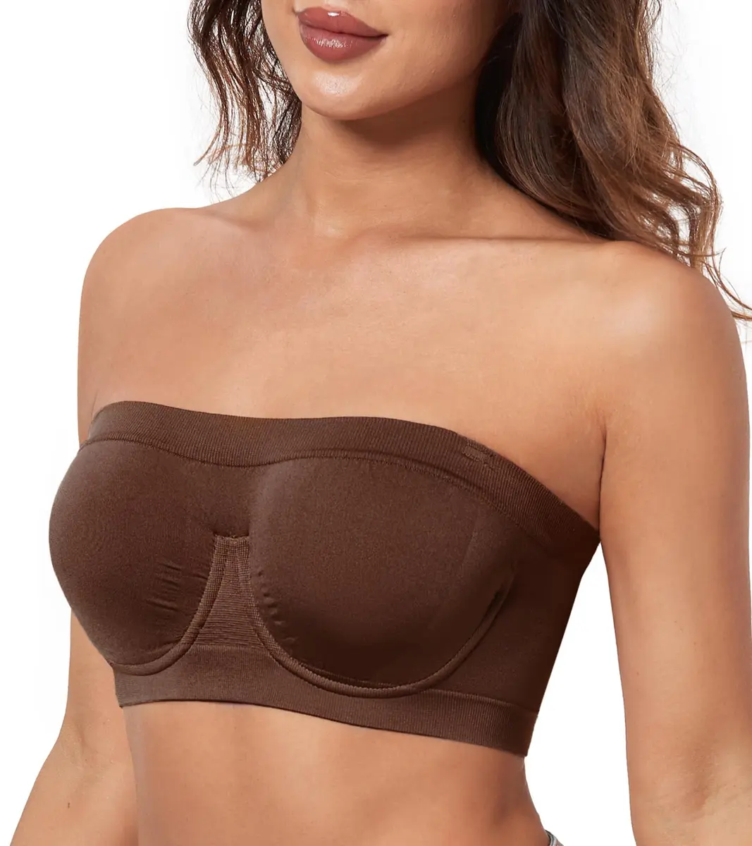 HACI Women's Non Padded Strapless Bra Underwire Bandeau (Brown, XX-Large) | Supportive, Seamless & Comfortable Fit - view 6