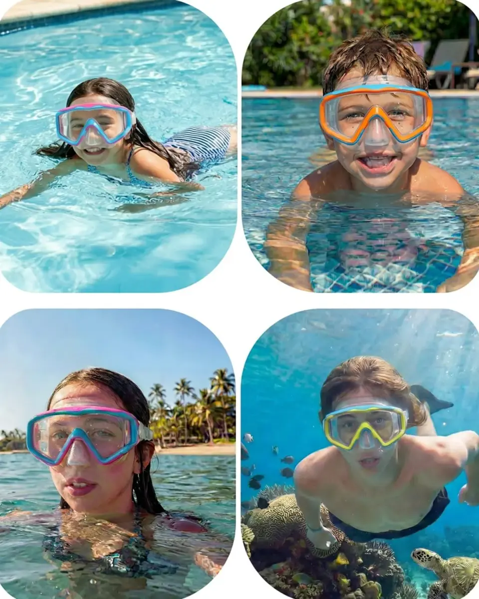 AQUA A DIVE SPORTS Kids Dive Mask with Single Lens & Adjustable Strap | Blue Orange/Purple Blue - view 6