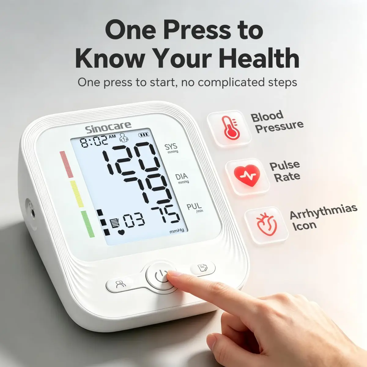 Sinocare ARM-30V Automatic Arm BP Monitor (8.6-16.5 inch Cuff) | FDA Cleared with Backlit LCD & Dual Power - view 2