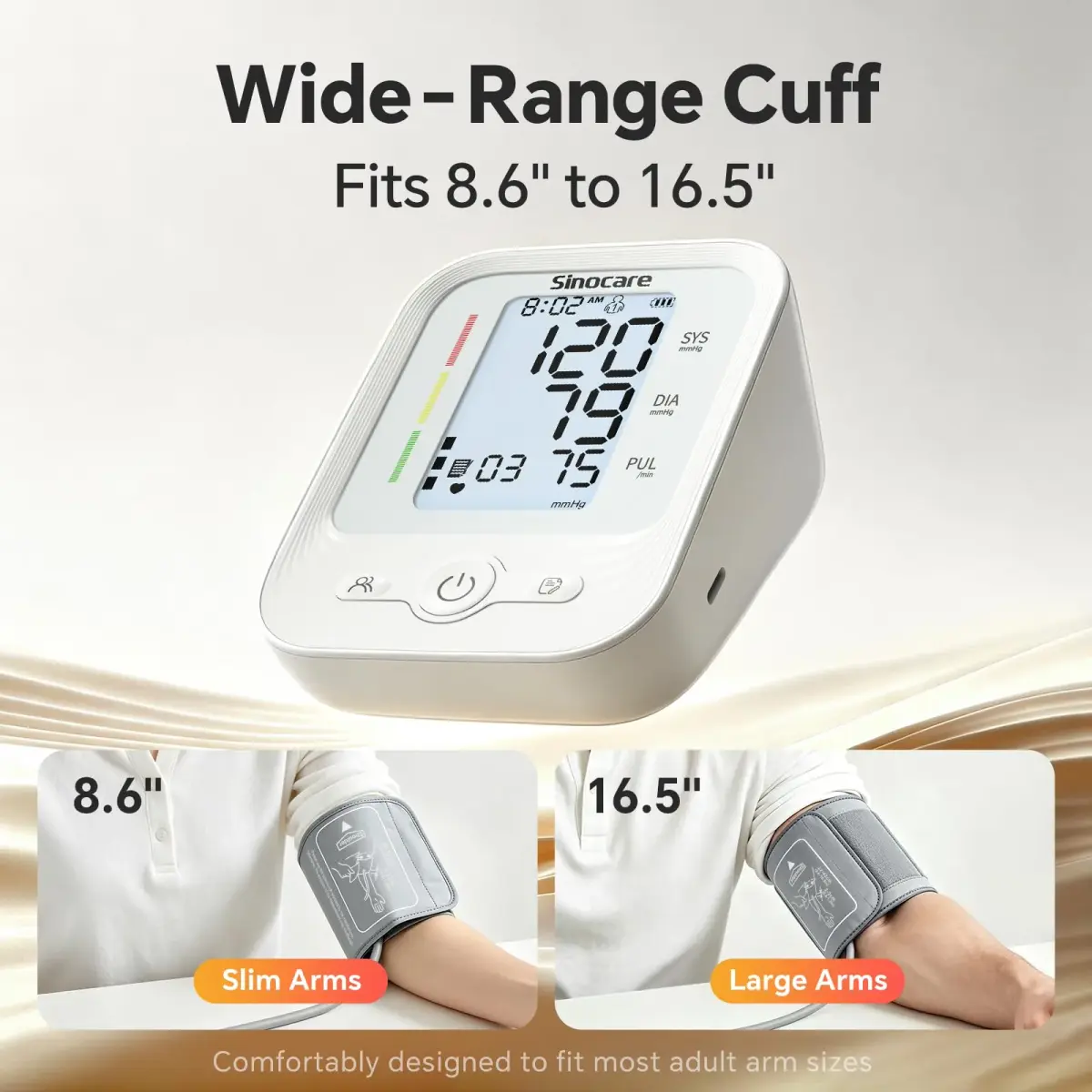 Sinocare ARM-30V Automatic Arm BP Monitor (8.6-16.5 inch Cuff) | FDA Cleared with Backlit LCD & Dual Power - view 4