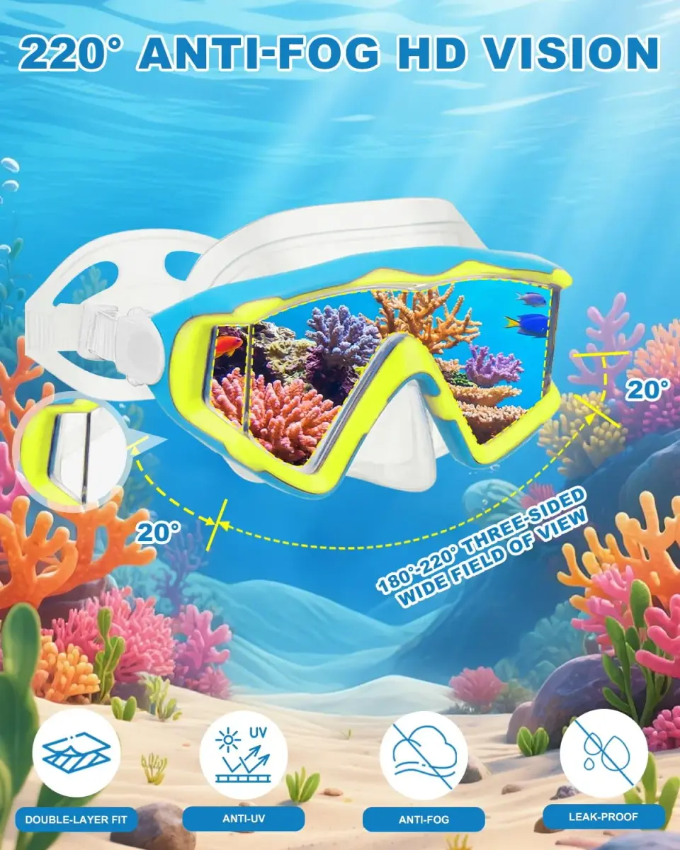 AQUA A DIVE SPORTS Kids Blue Pink/Blue Yellow Single Lens Diving Mask | Wide 180° View - view 5