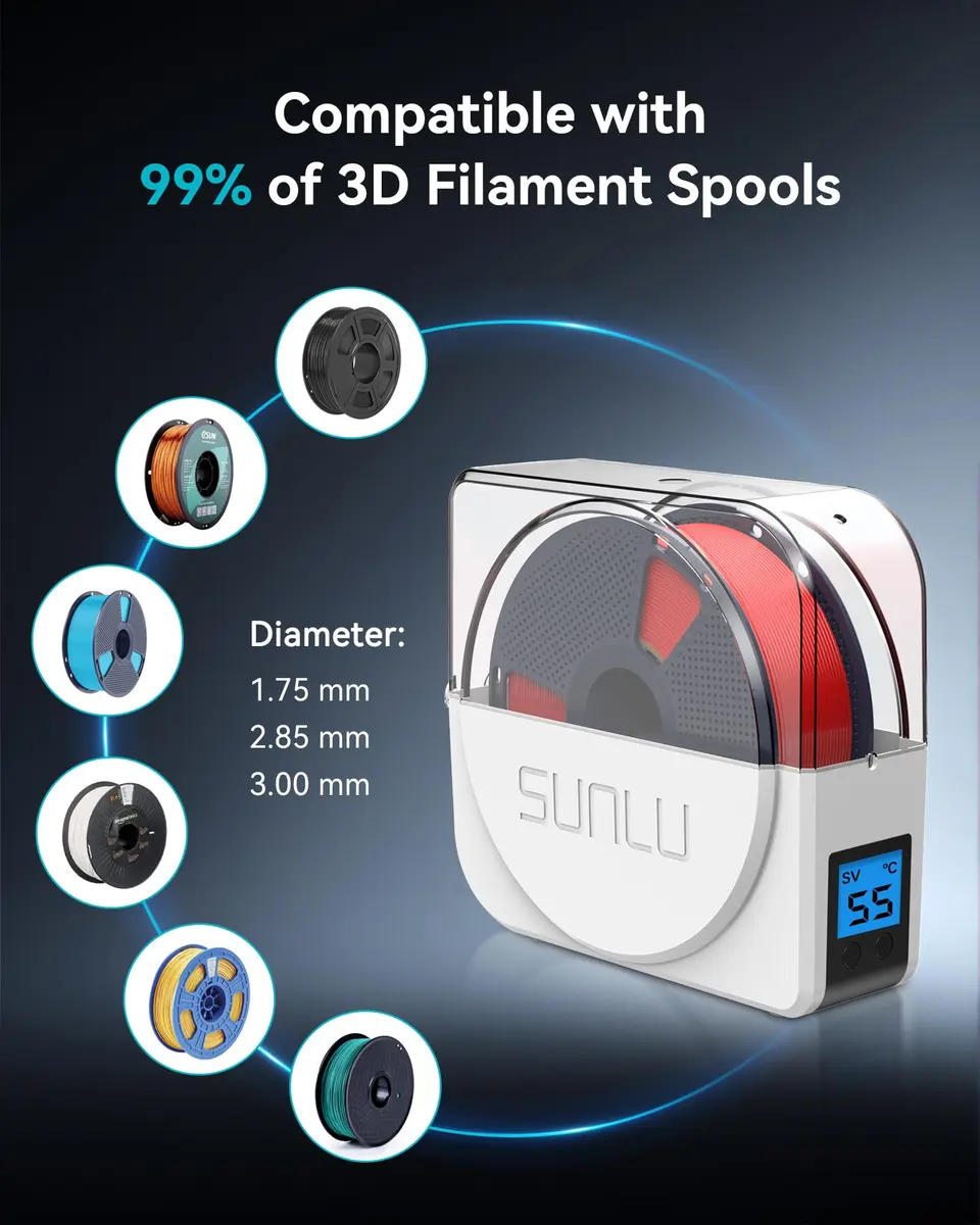 SUNLU Filament Dryer Box S1 Plus White | Fast Drying with Fan for 1.75mm/2.85mm/3.00mm PLA PETG ABS TPU Nylon Filament - view 5