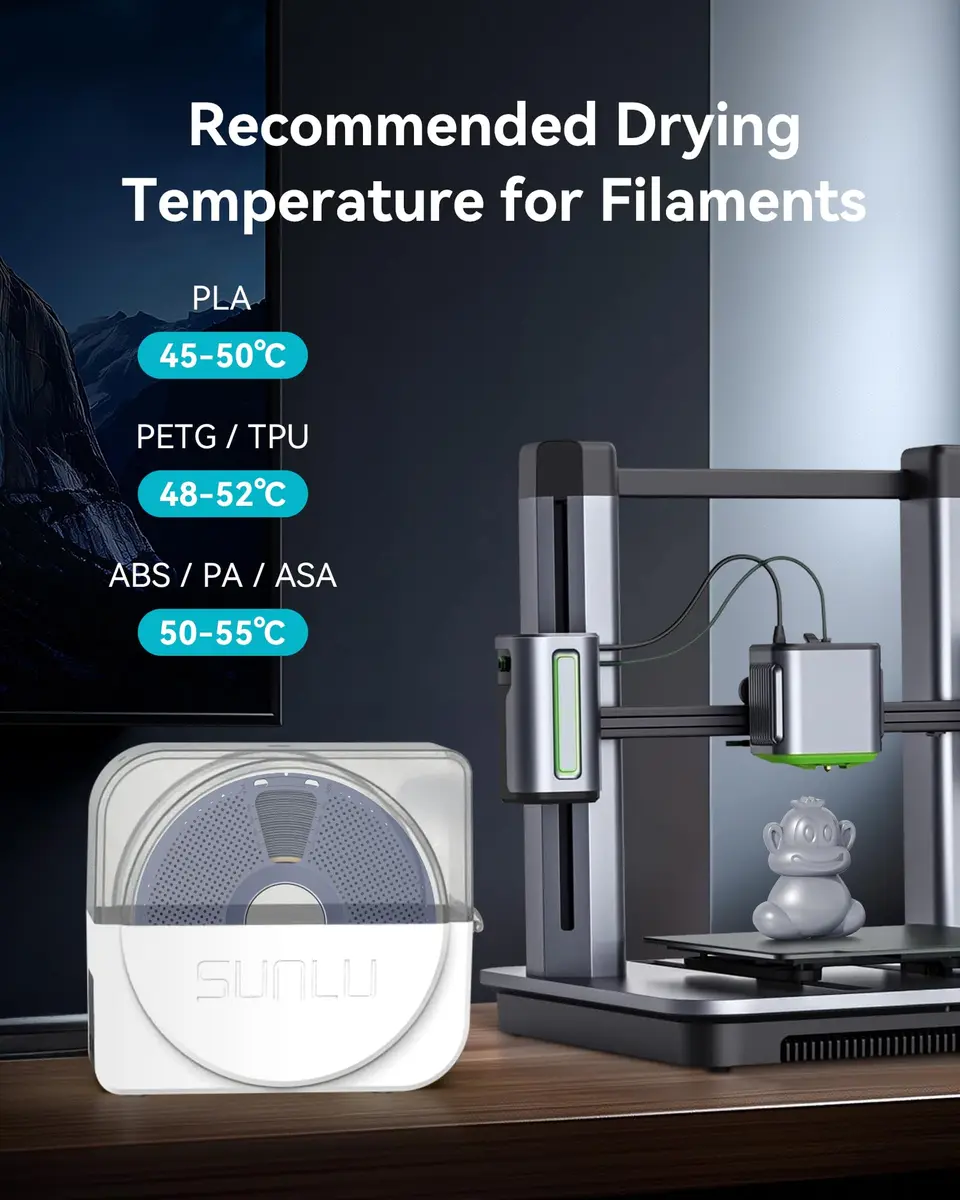 SUNLU Filament Dryer Box S1 Plus White | Fast Drying with Fan for 1.75mm/2.85mm/3.00mm PLA PETG ABS TPU Nylon Filament - view 6