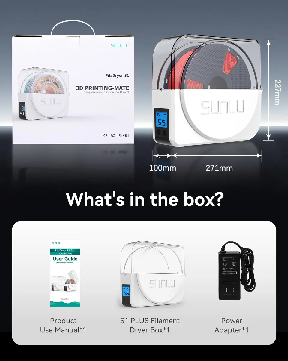 SUNLU Filament Dryer Box S1 Plus White | Fast Drying with Fan for 1.75mm/2.85mm/3.00mm PLA PETG ABS TPU Nylon Filament - view 9