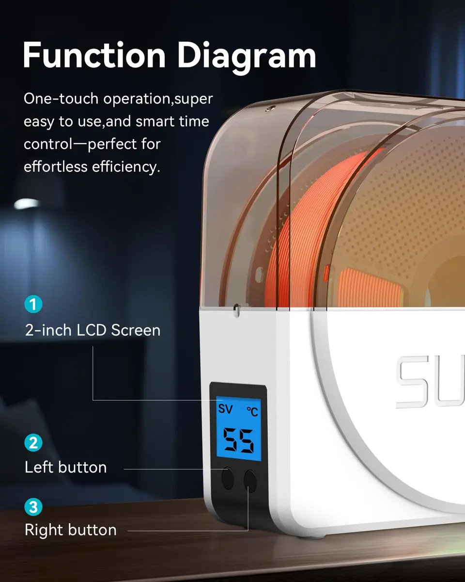 SUNLU Filament Dryer Box S1 Plus White | Fast Drying with Fan for 1.75mm/2.85mm/3.00mm PLA PETG ABS TPU Nylon Filament - view 4