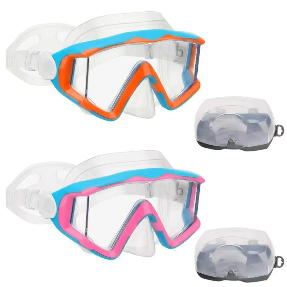 AQUA A DIVE SPORTS Blue Orange/Blue Pink Kids Diving Mask with 180° Wide View Anti-Fog - main product image