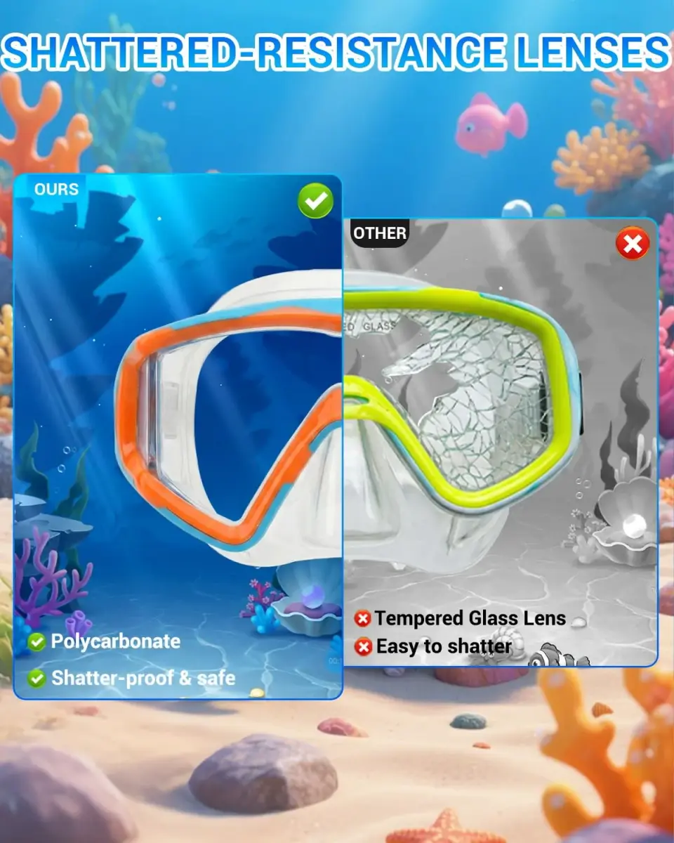 AQUA A DIVE SPORTS Blue Orange/Blue Pink Kids Diving Mask with 180° Wide View Anti-Fog - view 4