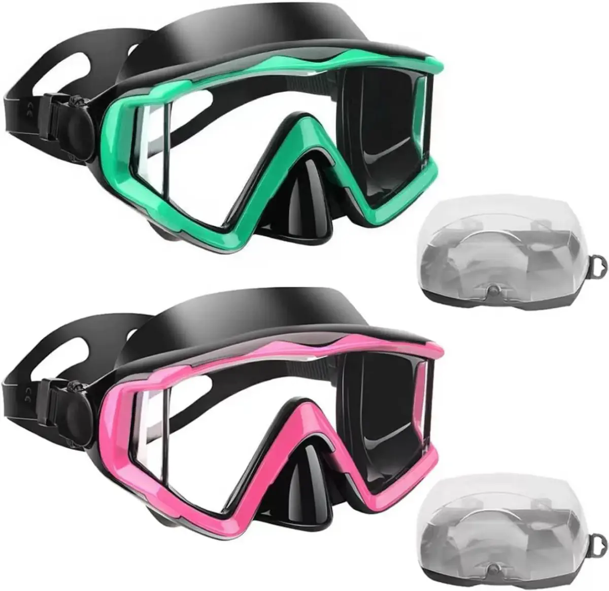 AQUA A DIVE SPORTS Adult Diving Mask - Vibrant Green & Pink, 180° Wide View Anti-Fog - main product image