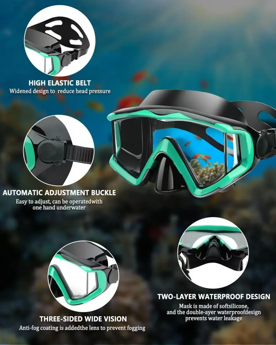 AQUA A DIVE SPORTS Adult Diving Mask - Vibrant Green & Pink, 180° Wide View Anti-Fog - view 4